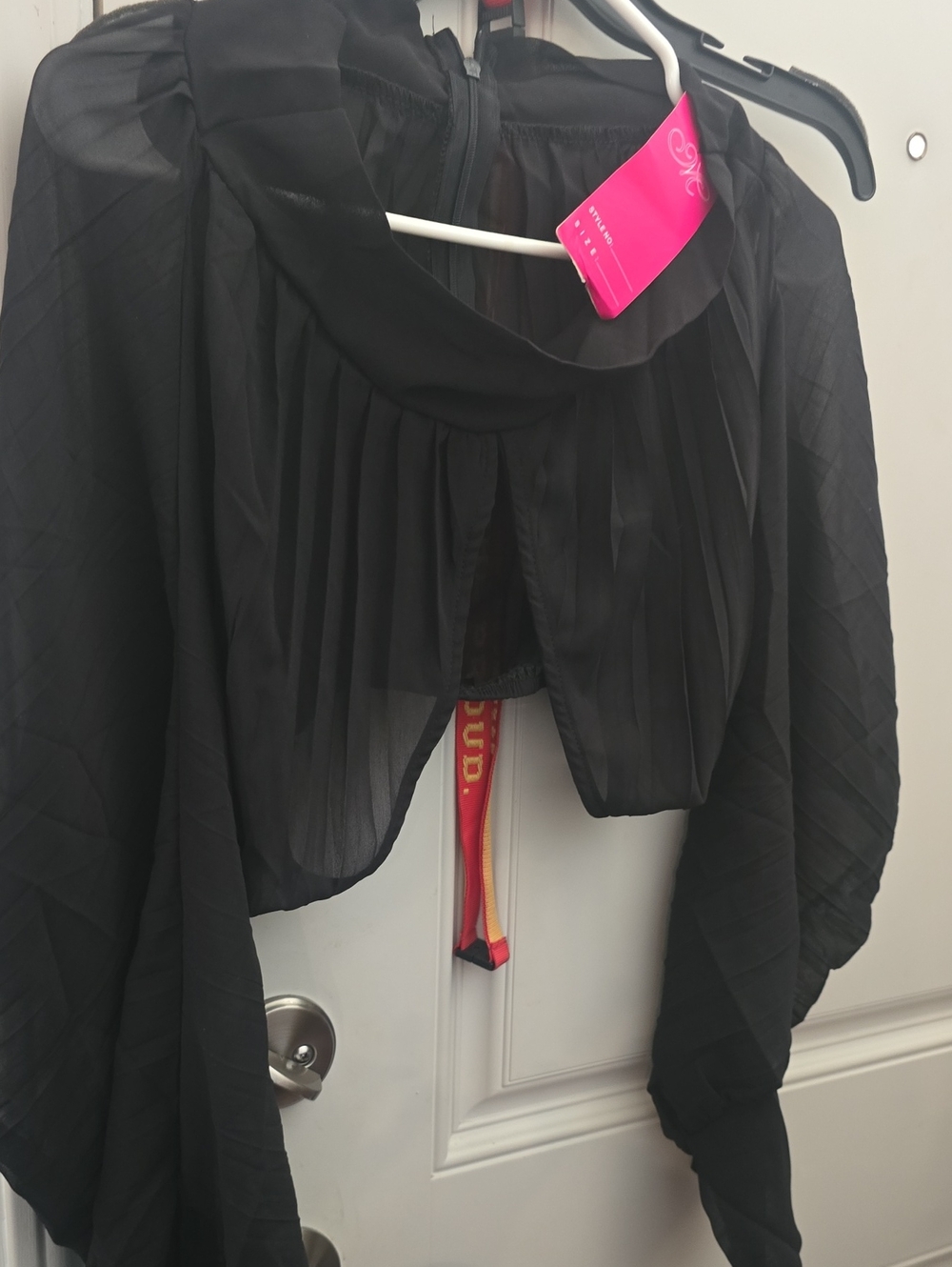 Women's Black Pleated Cape Jacket - Lightweight Open-Front